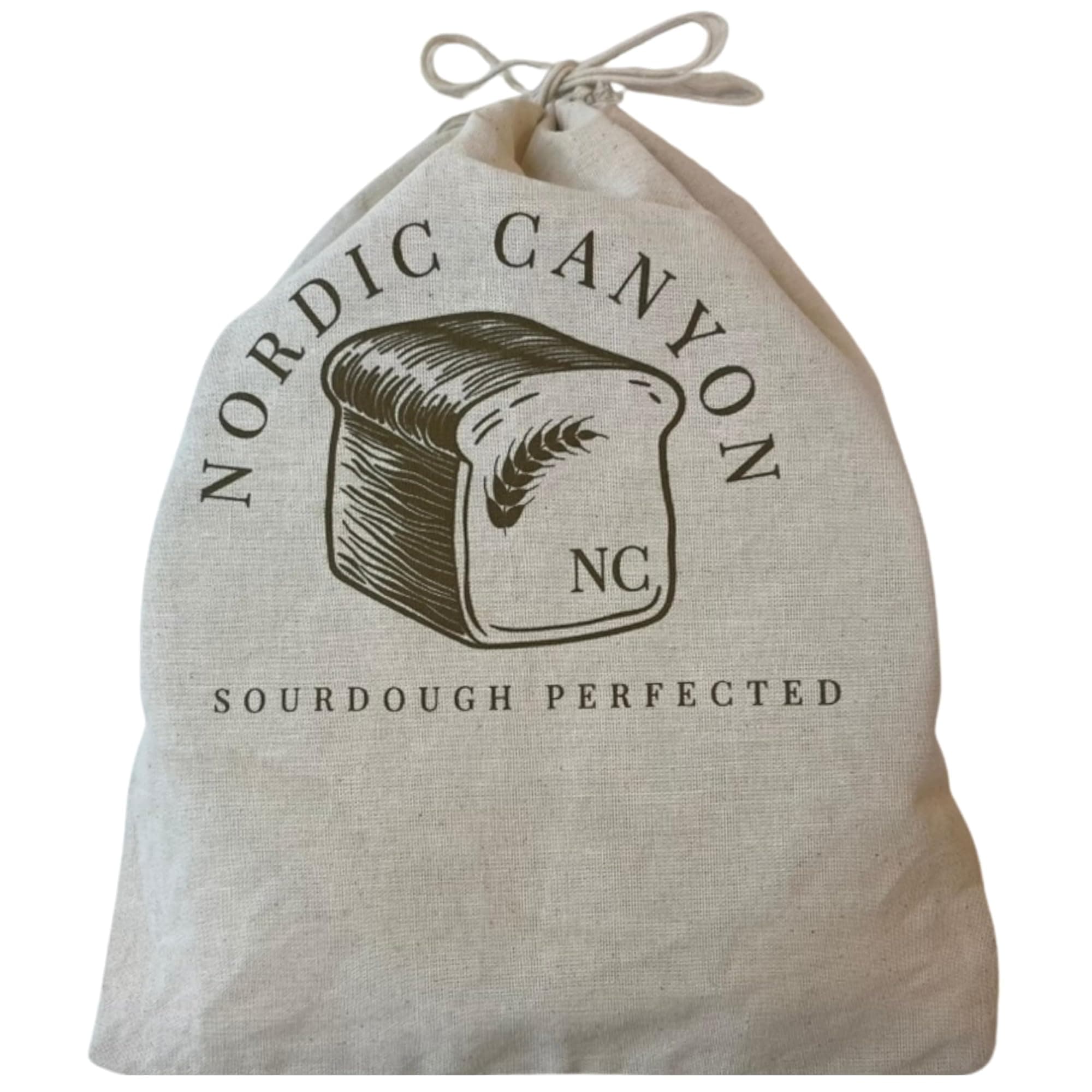 Nordic Canyon cotton-linen proofing and storage bag with a sourdough loaf
